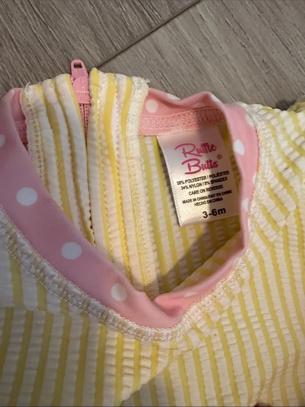 Ruffle Butts size 3-6M Baby One-Piece Swimsuit - Yellow with Pink Trim